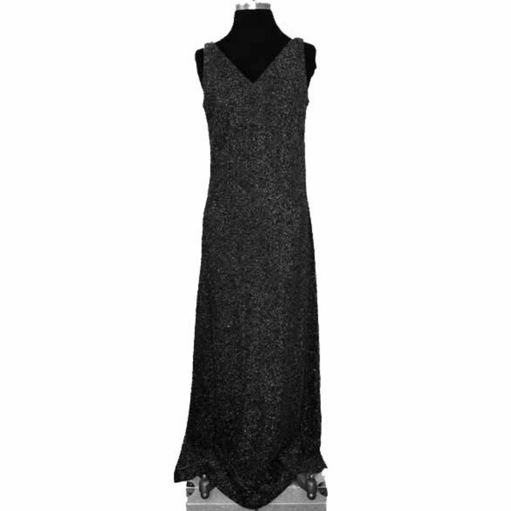 Vtg 70s Metallic Lurex Sleeveless Maxi Dress 12